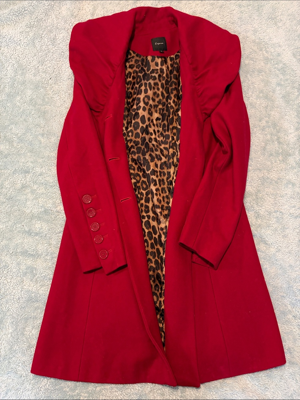 Express Red Trench Coat with Leopard-Print Lining